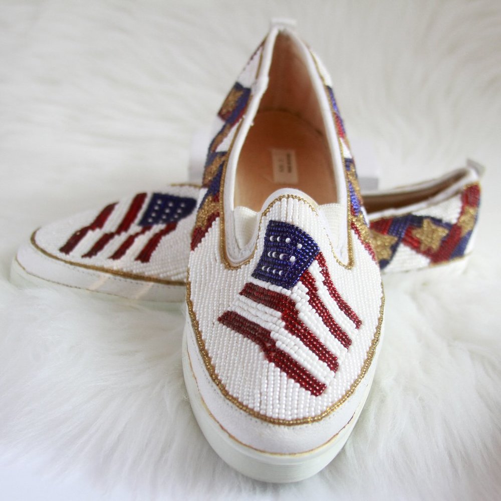 Beaded US Flag Slip-On Loafers